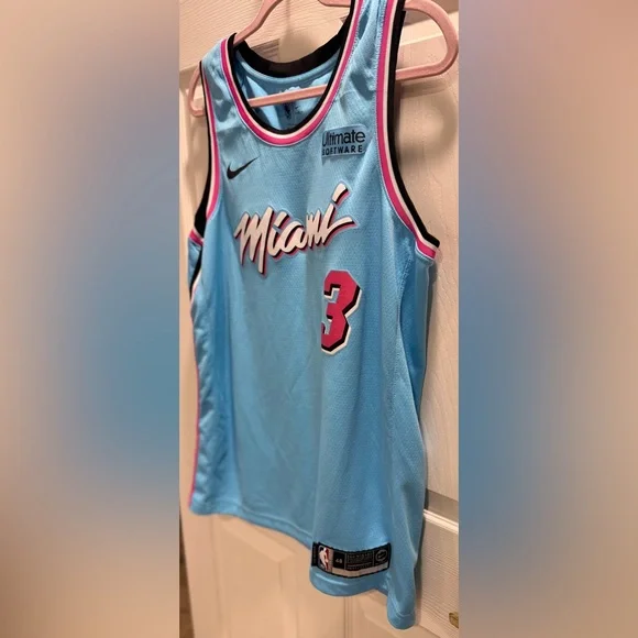 Nike NBA Dwyane Wade Miami Heat ViceWave City Edition Jersey Sz L White Blue - Picture 6 of 9